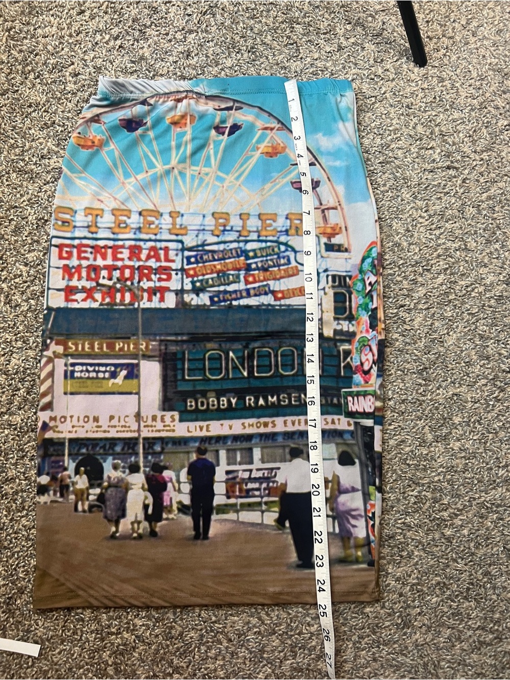 Nu Label Y2K Festival Ready Pencil Skirt Ferris Wheel Print in Blue and Tan - Picture 7 of 7